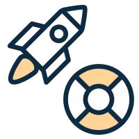 Rocket ship launching and support icon
