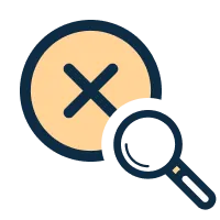 Error symbol with magnifying glass icon