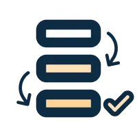 Various states with arrows and a final checkmark state icon