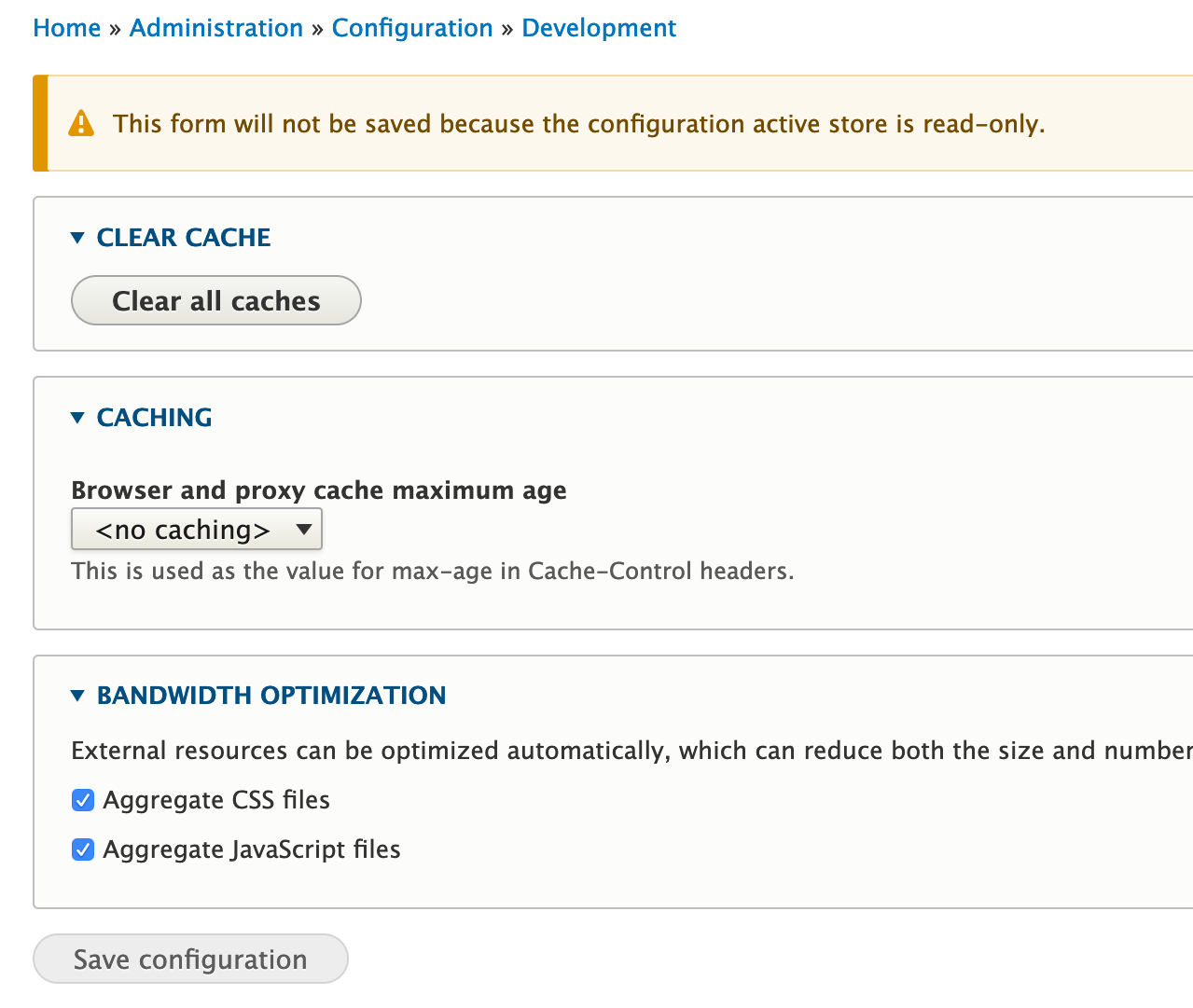 Screenshot of the Configuration Readonly module output on configuration pages