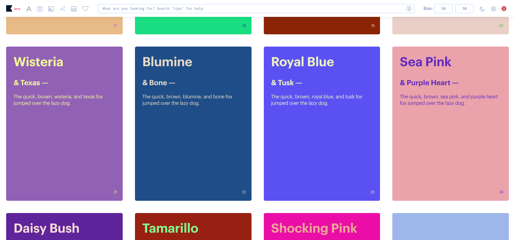 Khroma colour palette results screenshot