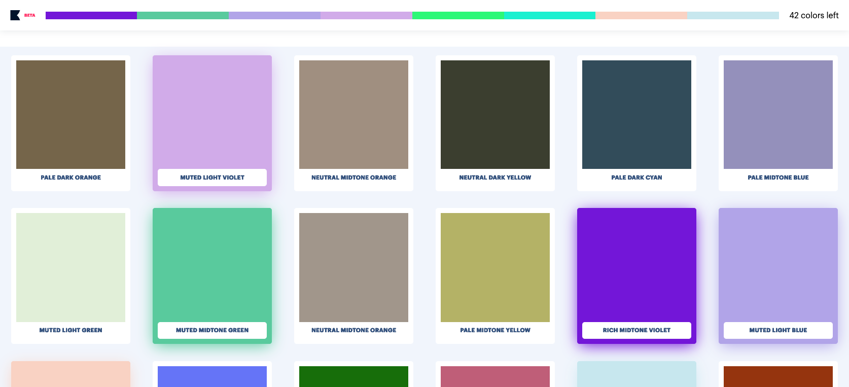Screen shot of Khroma colour selection stage
