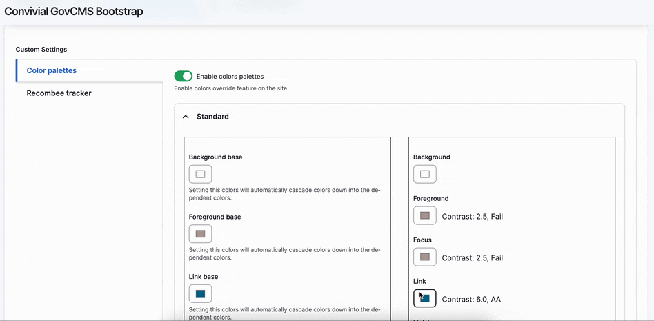Convivial GovCMS Colour Palette UI