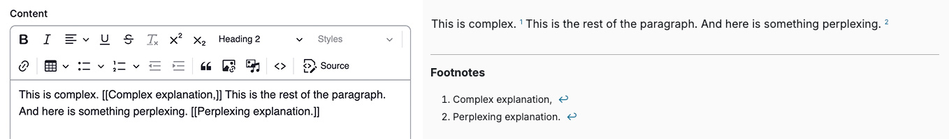 Adding footnotes as an editor and how they display.