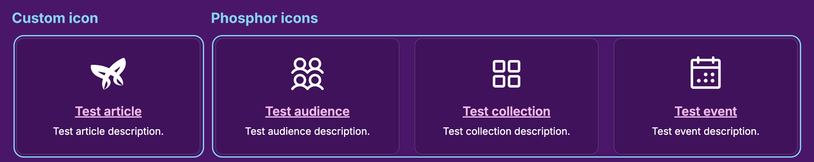 Custom icon example alongside Phosphor icons