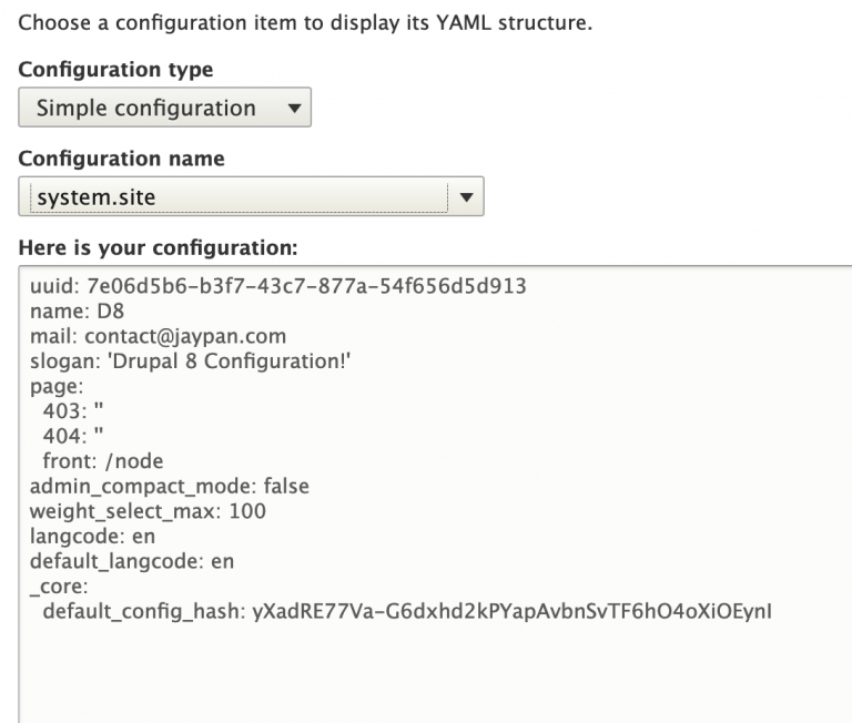 Screenshot of the Configuration Manager module export of a single item