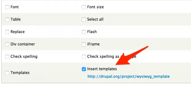 Enabling WYSIWYG template button