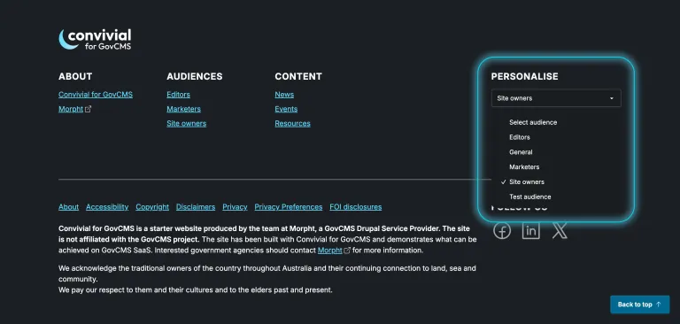 Audience filter - Convivial for GovCMS