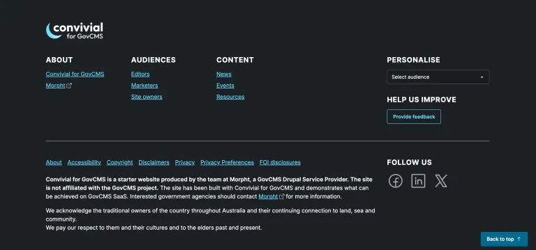 Footer redesign - Convivial for GovCMS