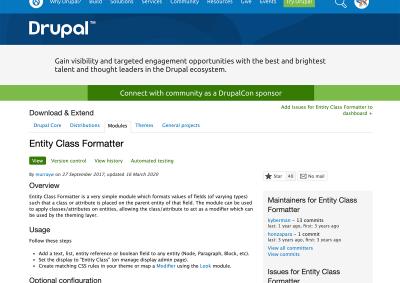 Screenshot from Drupal.org of the Entity Class Formatter module