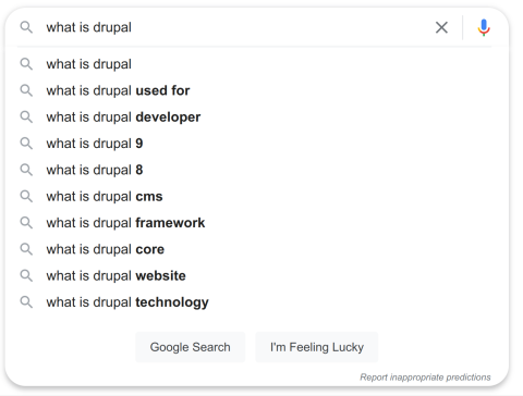 Google suggestions example