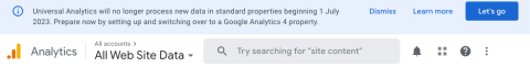 Message highlighting how to start the update to GA4 analytics property.