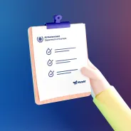 Cartoon hand holding a clip board with a checklist on it